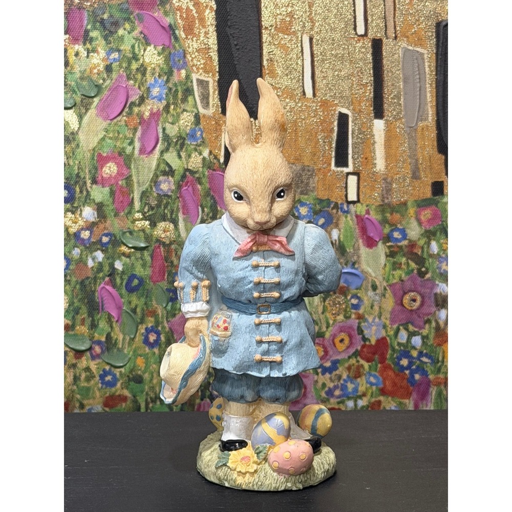 Bently Bunny 1994 Easter‎ Bunny Rabbit Figurine Blue Coat Eggs Flowers Gentleman